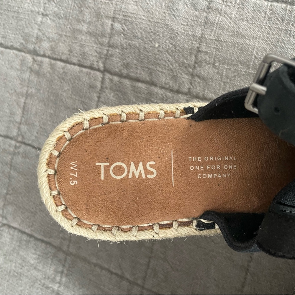Toms Monica Black Oxford Espadrille Wedge Sandals 7.5 Like New - Picture 7 of 9